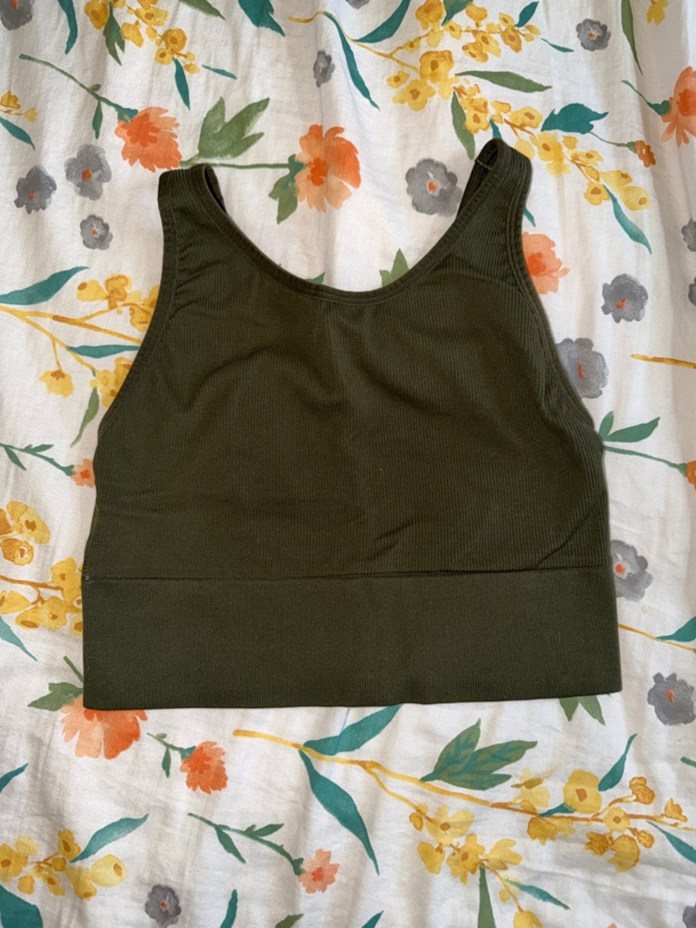 Women's Olive Green Ribbed Crop Tank Top